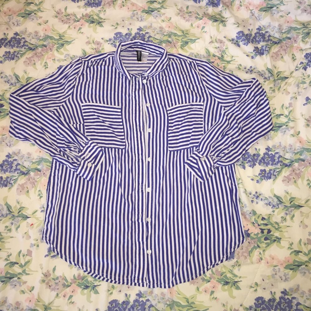 Blue and White Striped Blouse